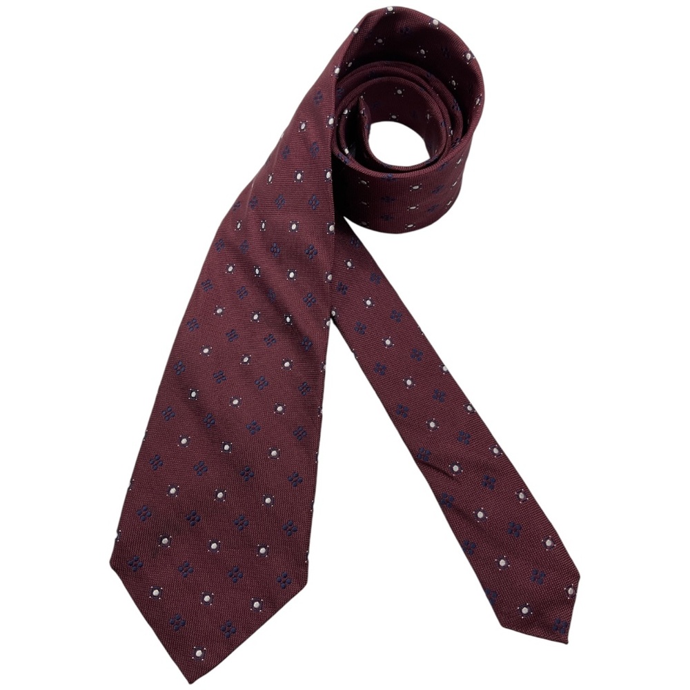 SOLD CALABRESE XL Burgundy Geometric Silk LUXURY Tie HANDMADE ITALY